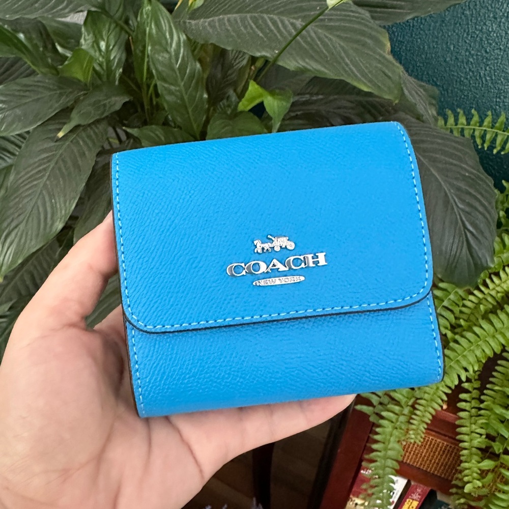 Coach Bright Blue Small Wallet with Silver Logo
